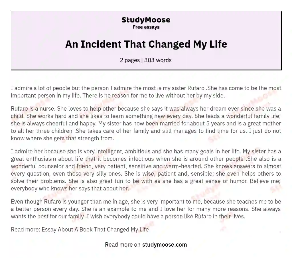 An Incident That Changed My Life essay