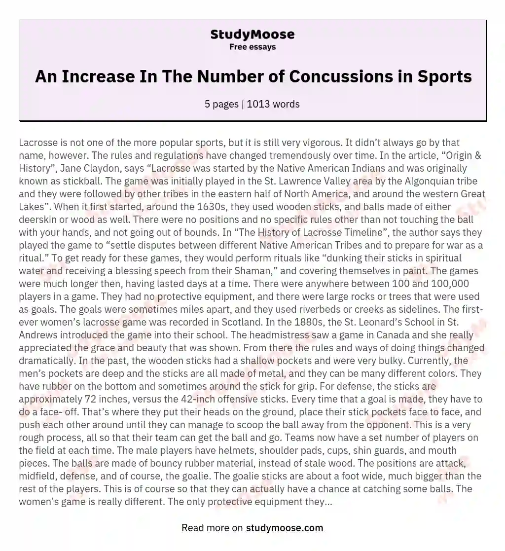 An Increase In The Number of Concussions in Sports essay