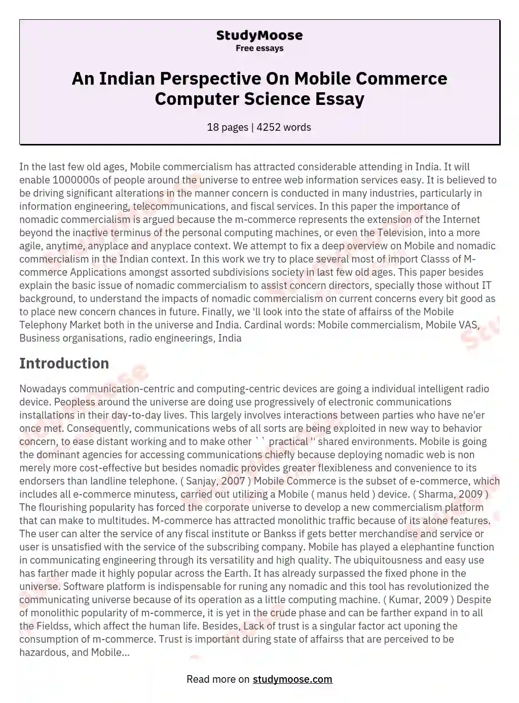An Indian Perspective On Mobile Commerce Computer Science Essay essay