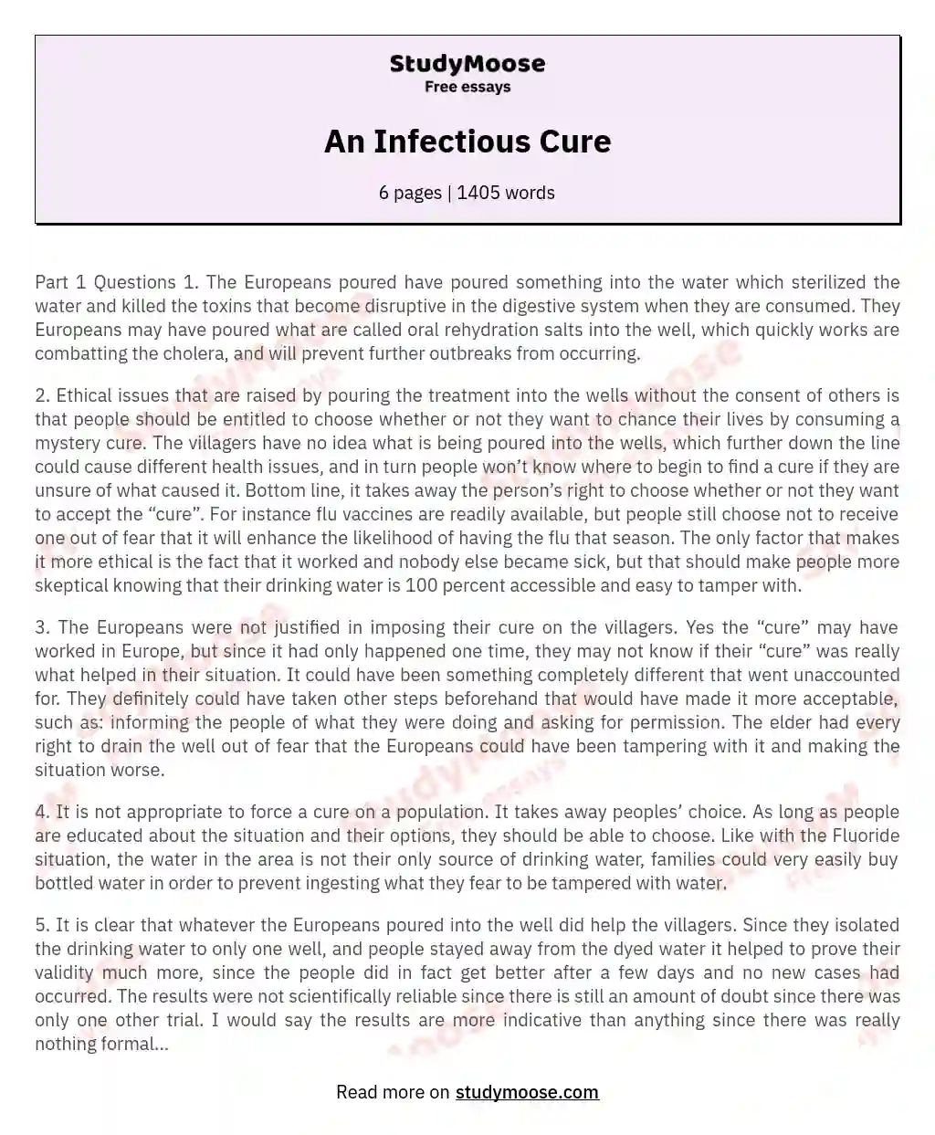 An Infectious Cure essay
