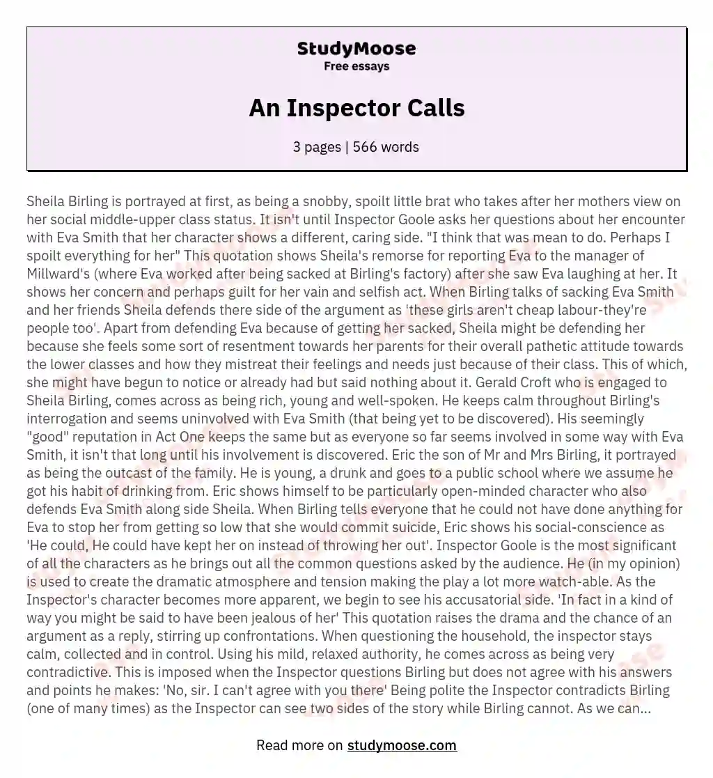 An Inspector Calls essay