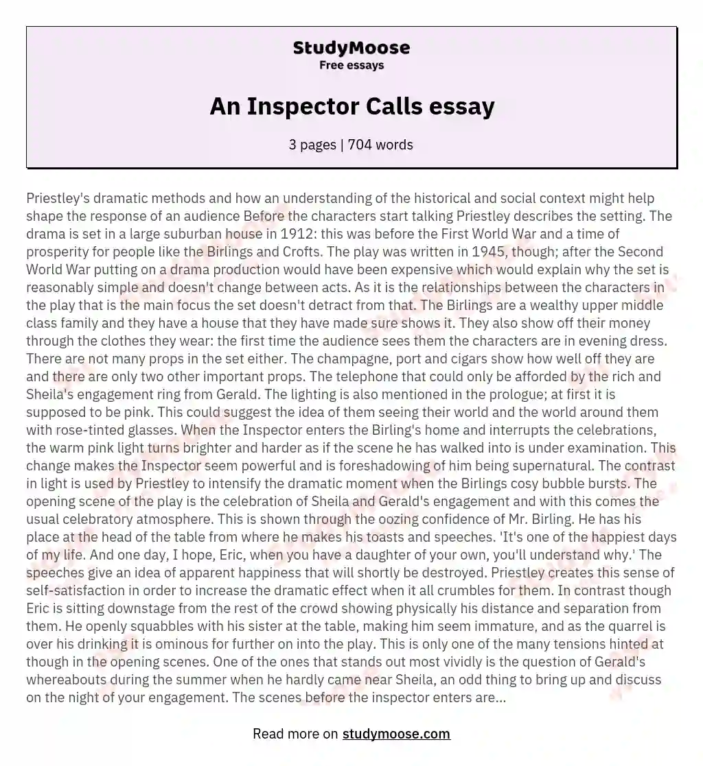 An Inspector Calls essay