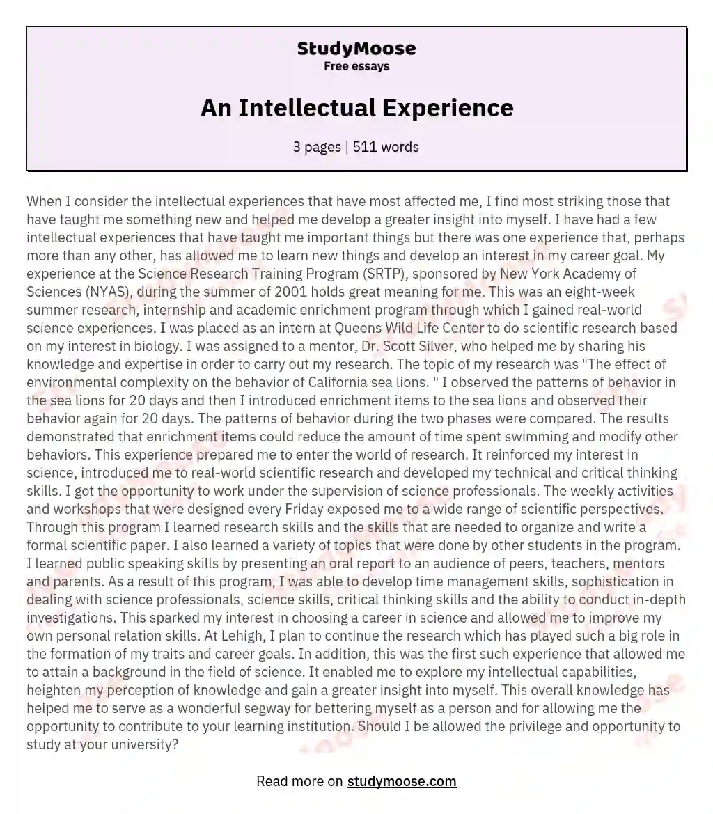 what is an intellectual experience in college essay
