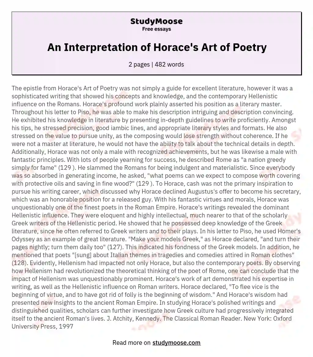 An Interpretation of Horace's Art of Poetry essay