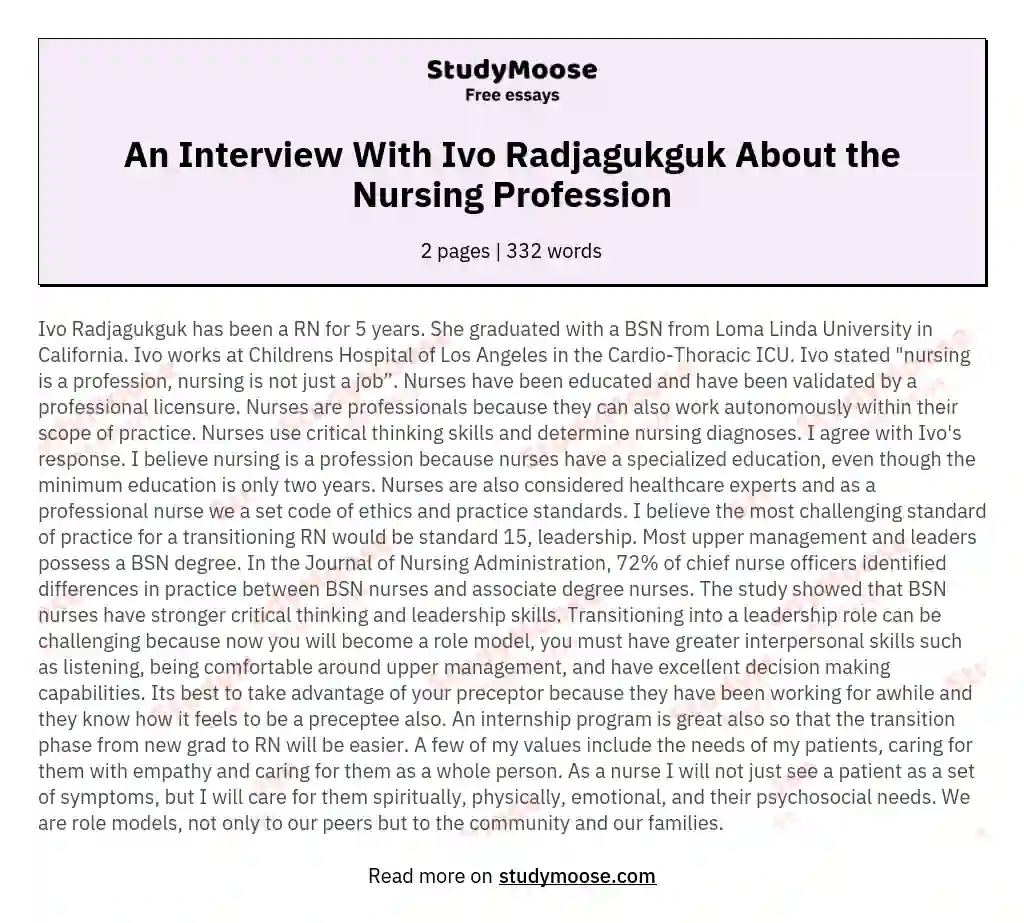 An Interview With Ivo Radjagukguk About the Nursing Profession essay