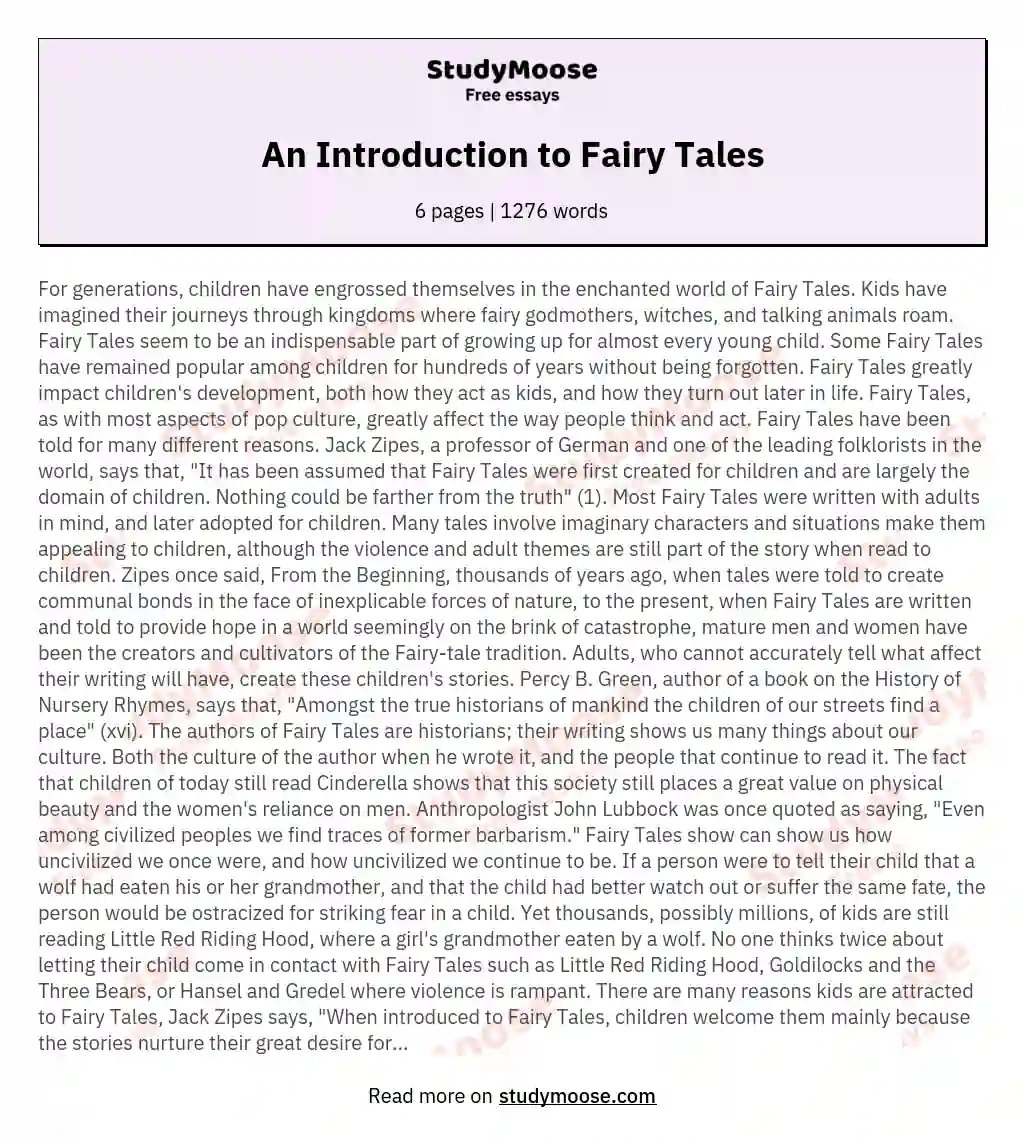 An Introduction to Fairy Tales essay