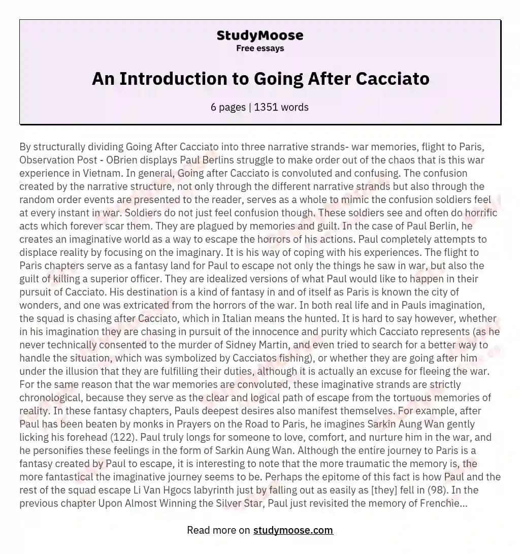 Struggling to Make Order: The Narrative Structure of Going After Cacciato essay