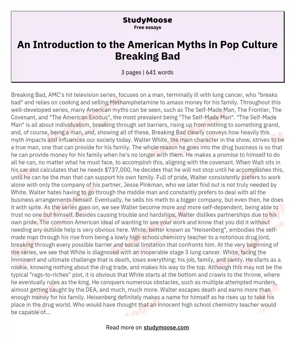 An Introduction to the American Myths in Pop Culture Breaking Bad essay