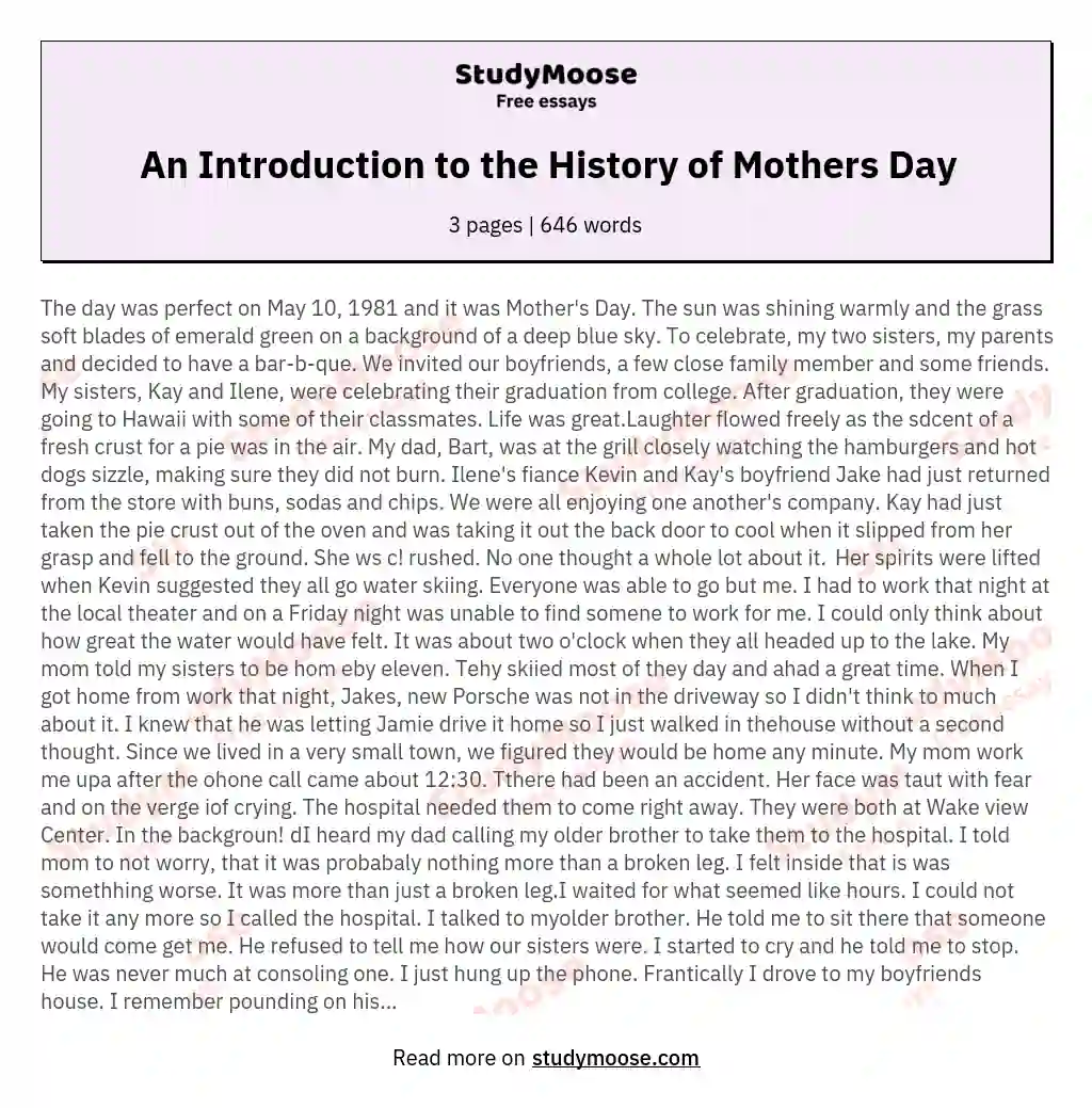 An Introduction to the History of Mothers Day essay