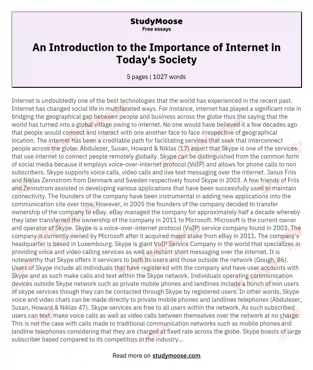 An Introduction to the Importance of Internet in Today's Society essay