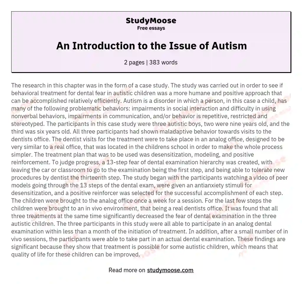 An Introduction to the Issue of Autism essay