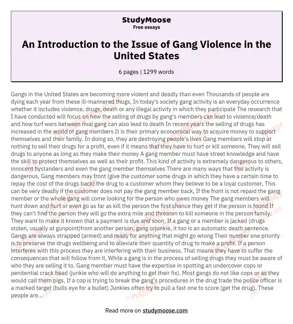 An Introduction to the Issue of Gang Violence in the United States essay