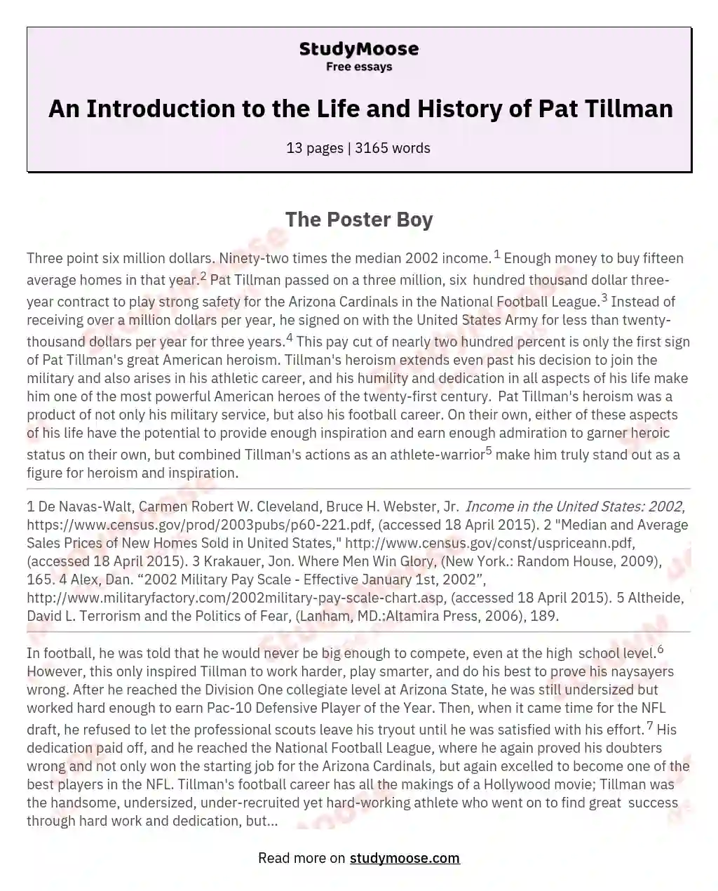 An Introduction to the Life and History of Pat Tillman essay