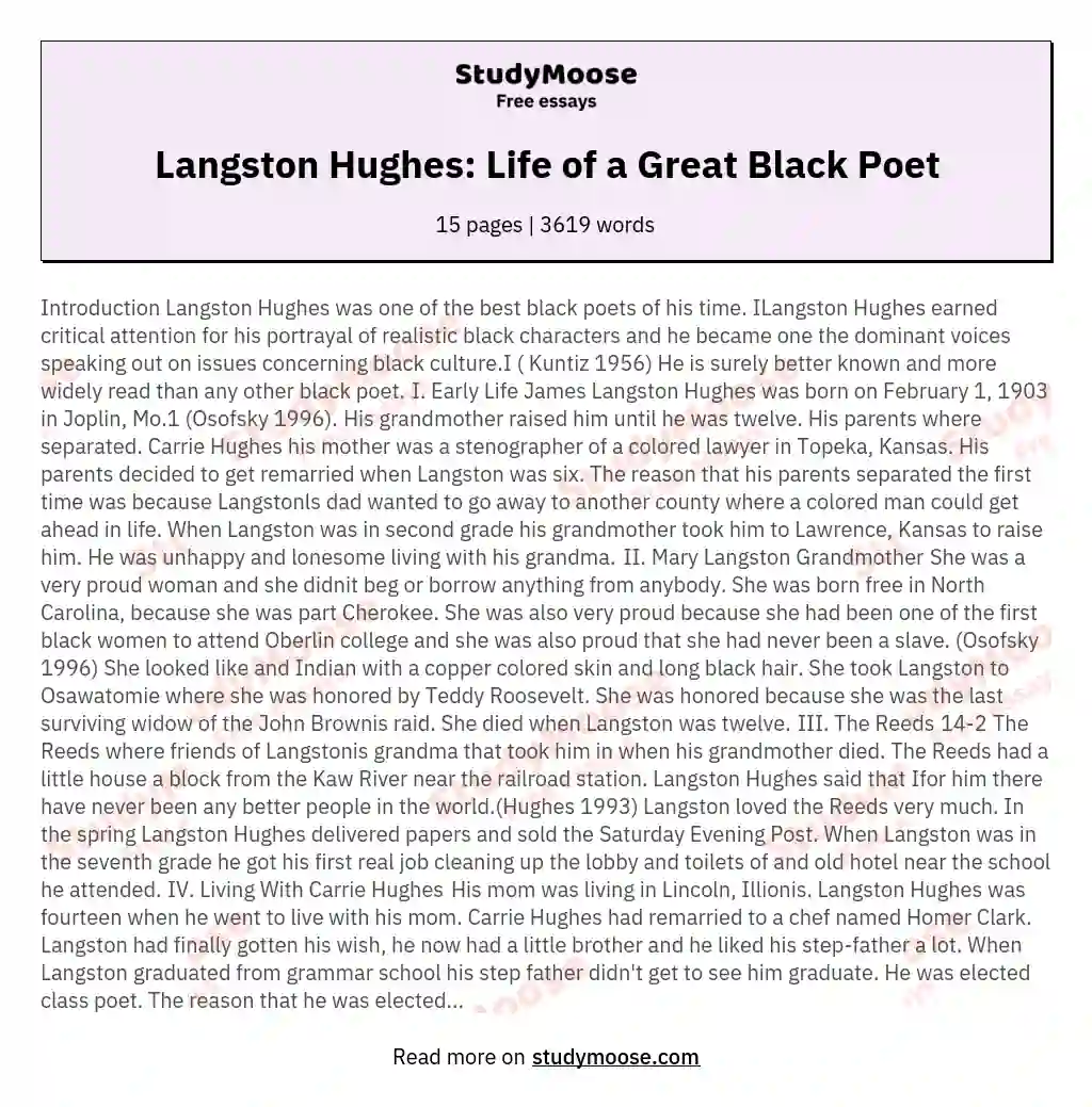 Langston Hughes: Life of a Great Black Poet essay