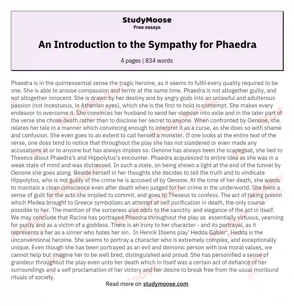 An Introduction to the Sympathy for Phaedra essay