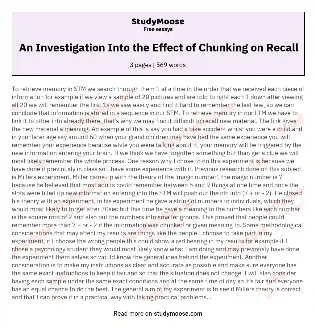 An Investigation Into the Effect of Chunking on Recall essay