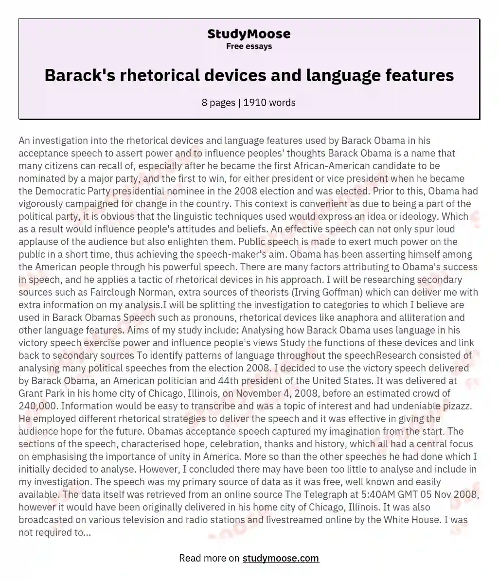 An investigation into the rhetorical devices and language features used by Barack
