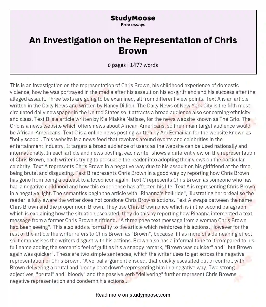 An Investigation on the Representation of Chris Brown essay