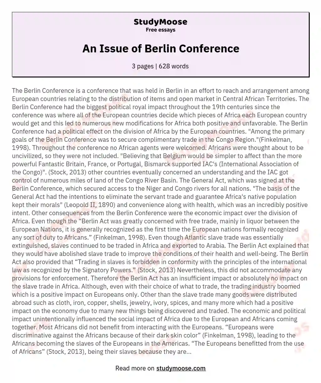An Issue of Berlin Conference essay