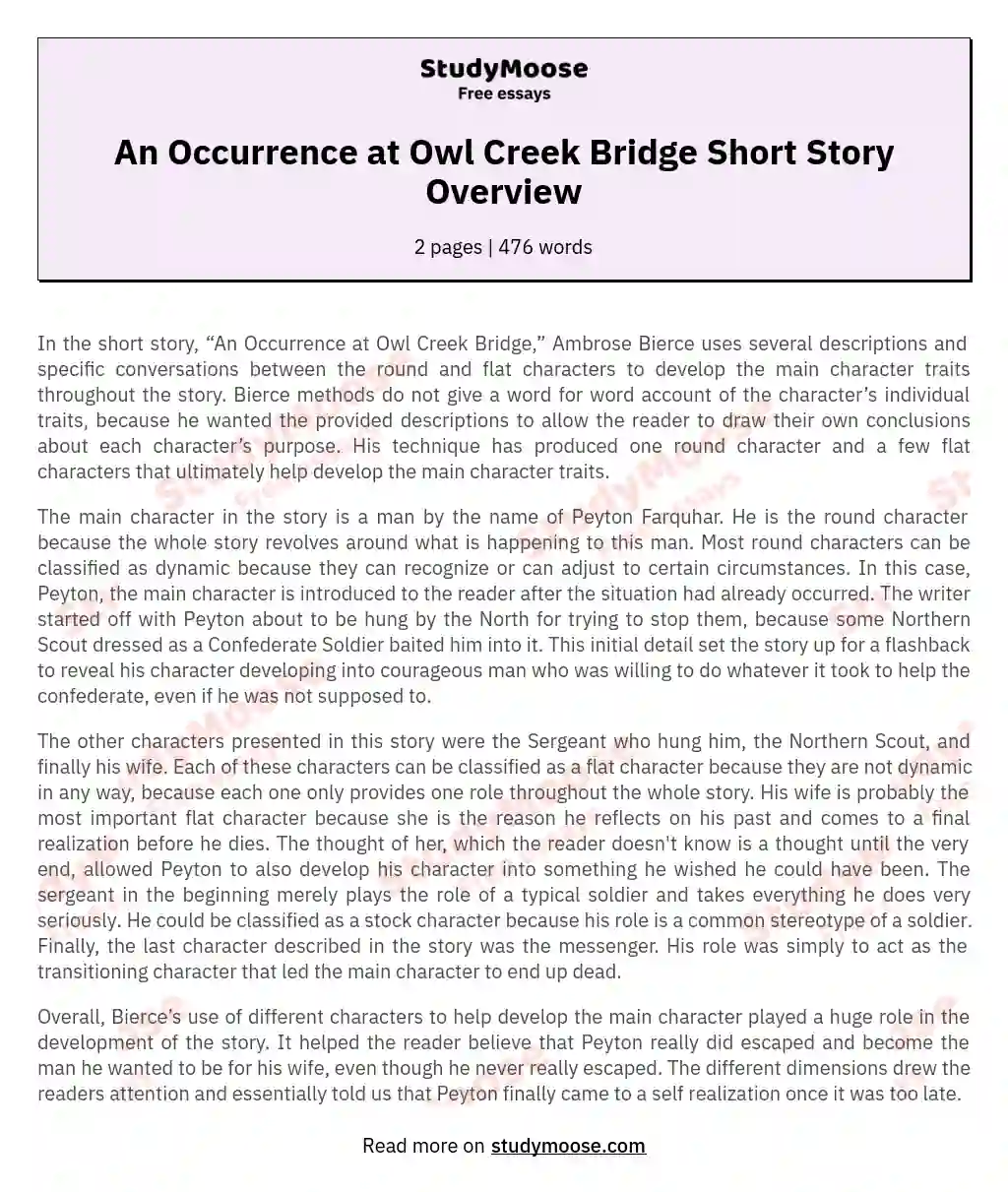 An Occurrence at Owl Creek Bridge Short Story Overview