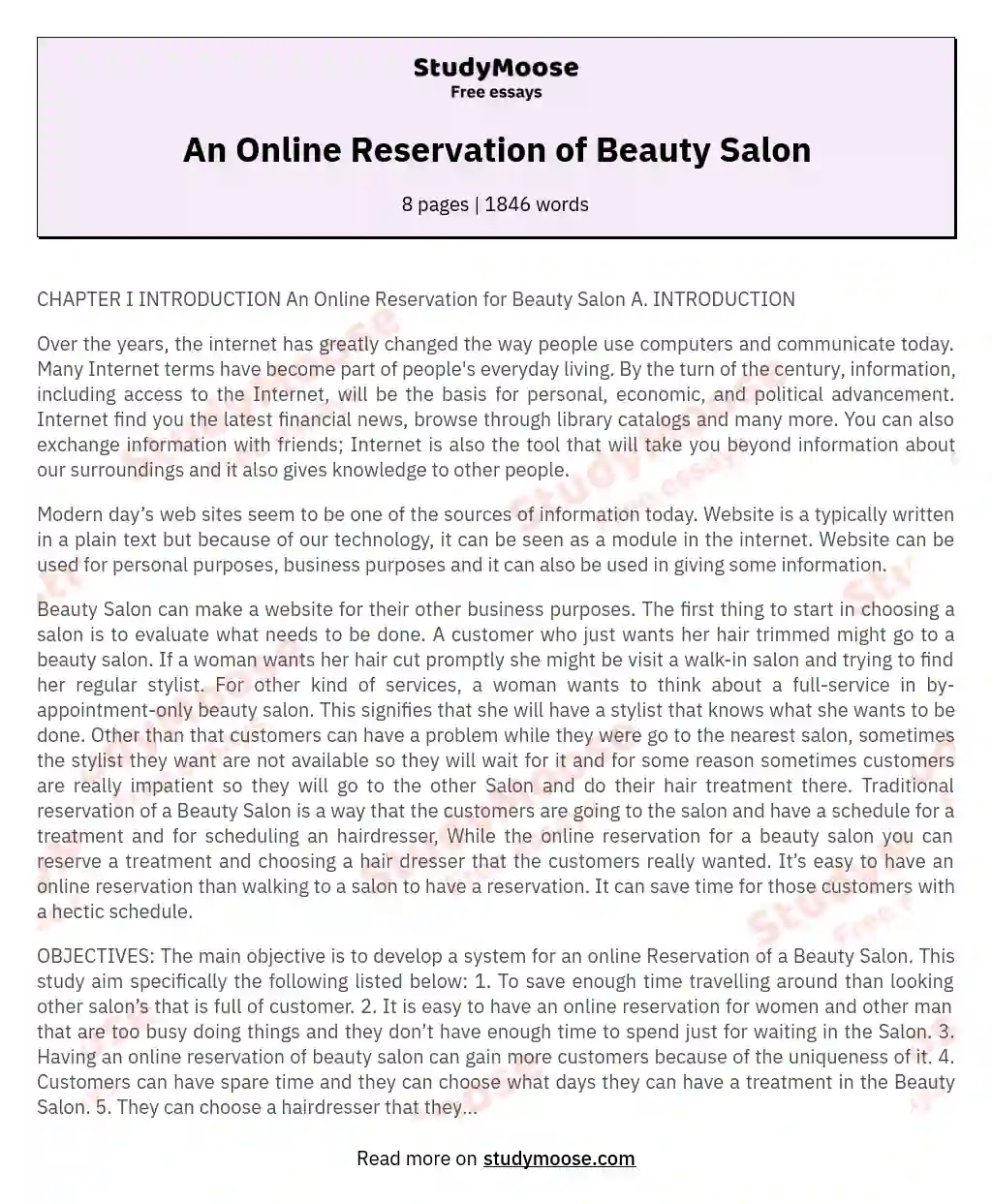 An Online Reservation of Beauty Salon essay