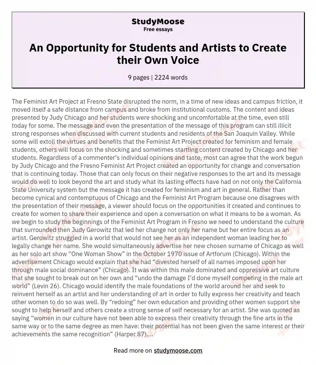 An Opportunity for Students and Artists to Create their Own Voice essay