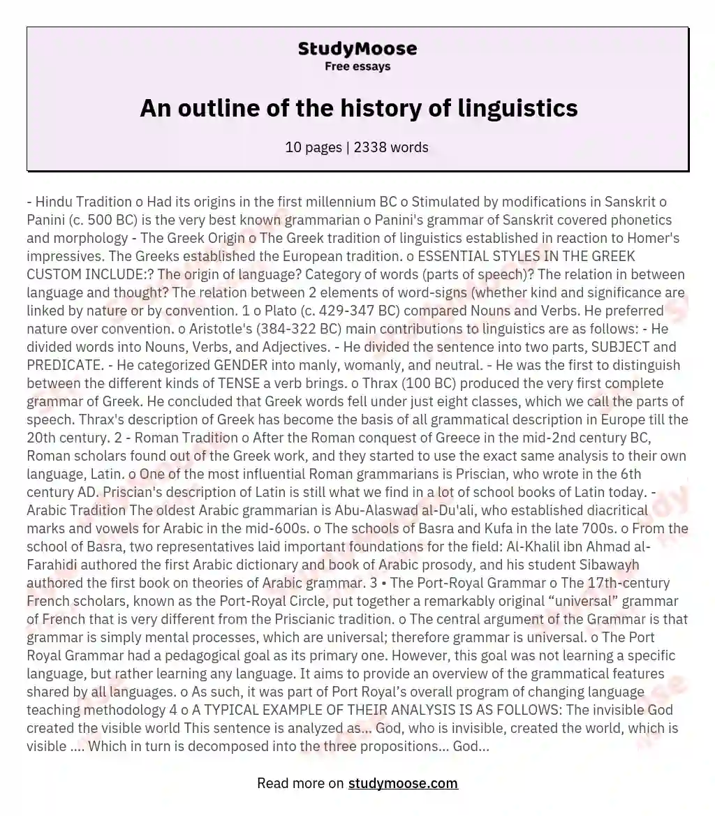 An outline of the history of linguistics