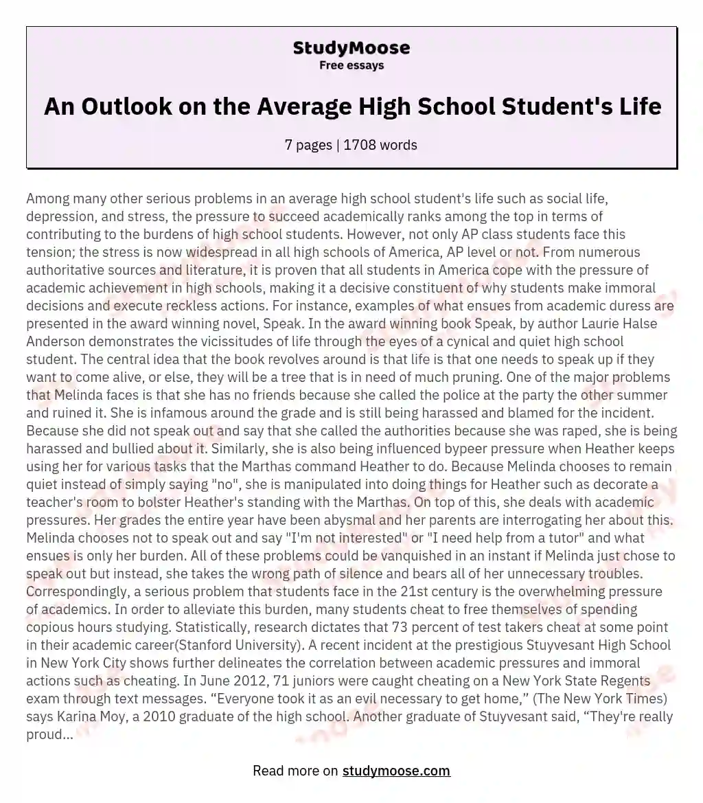 An Outlook on the Average High School Student's Life essay