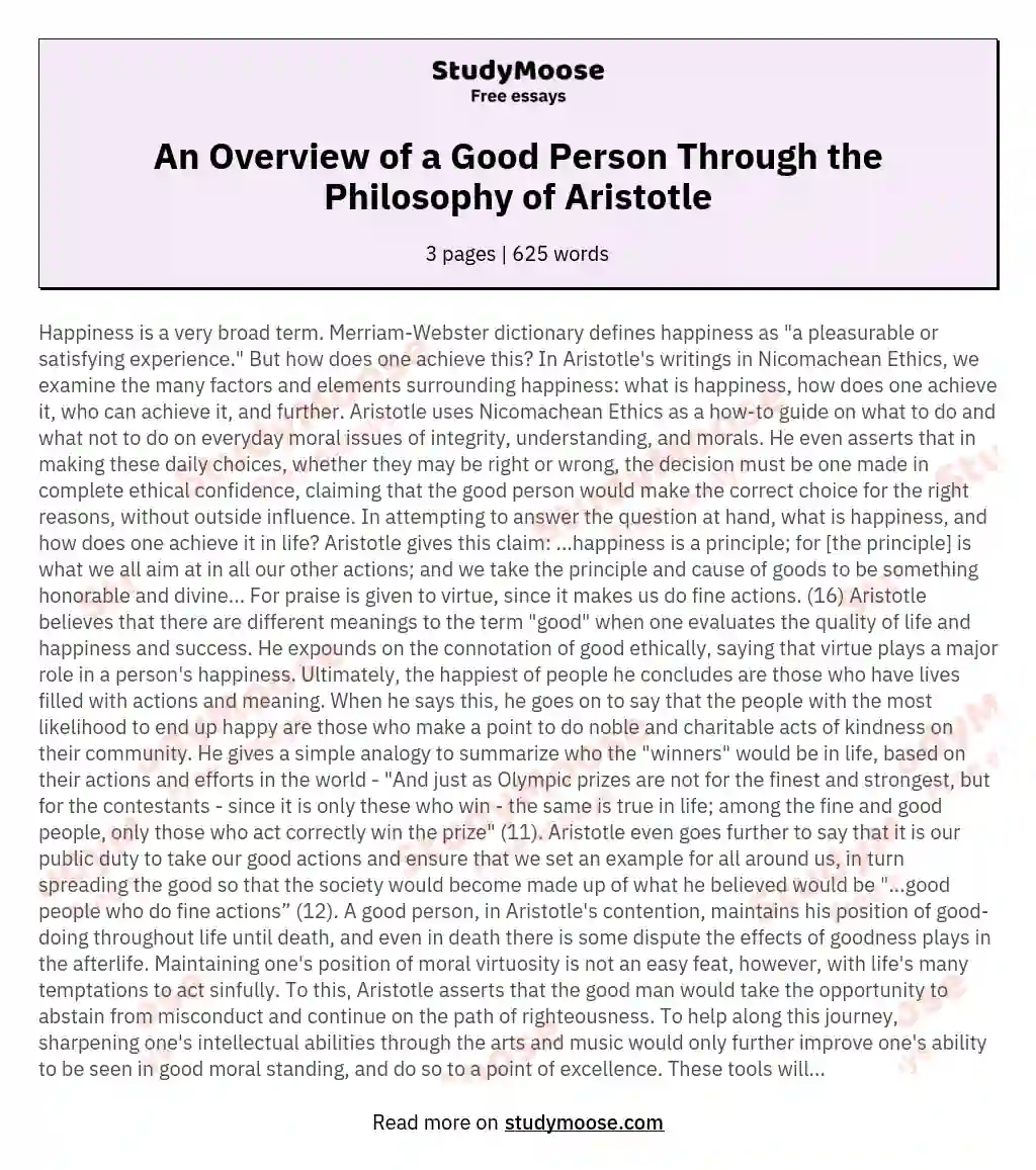 An Overview of a Good Person Through the Philosophy of Aristotle essay