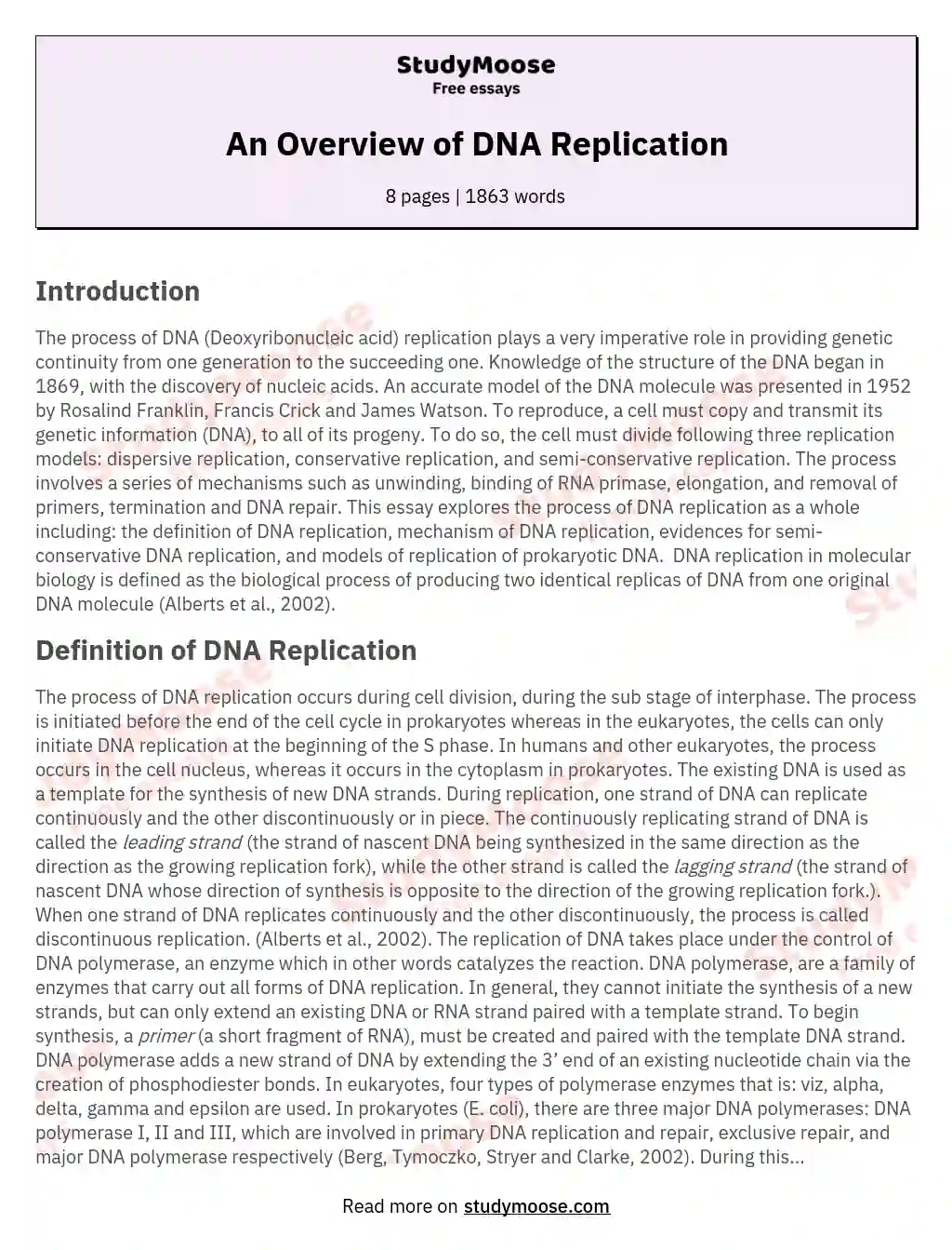 An Overview of DNA Replication essay