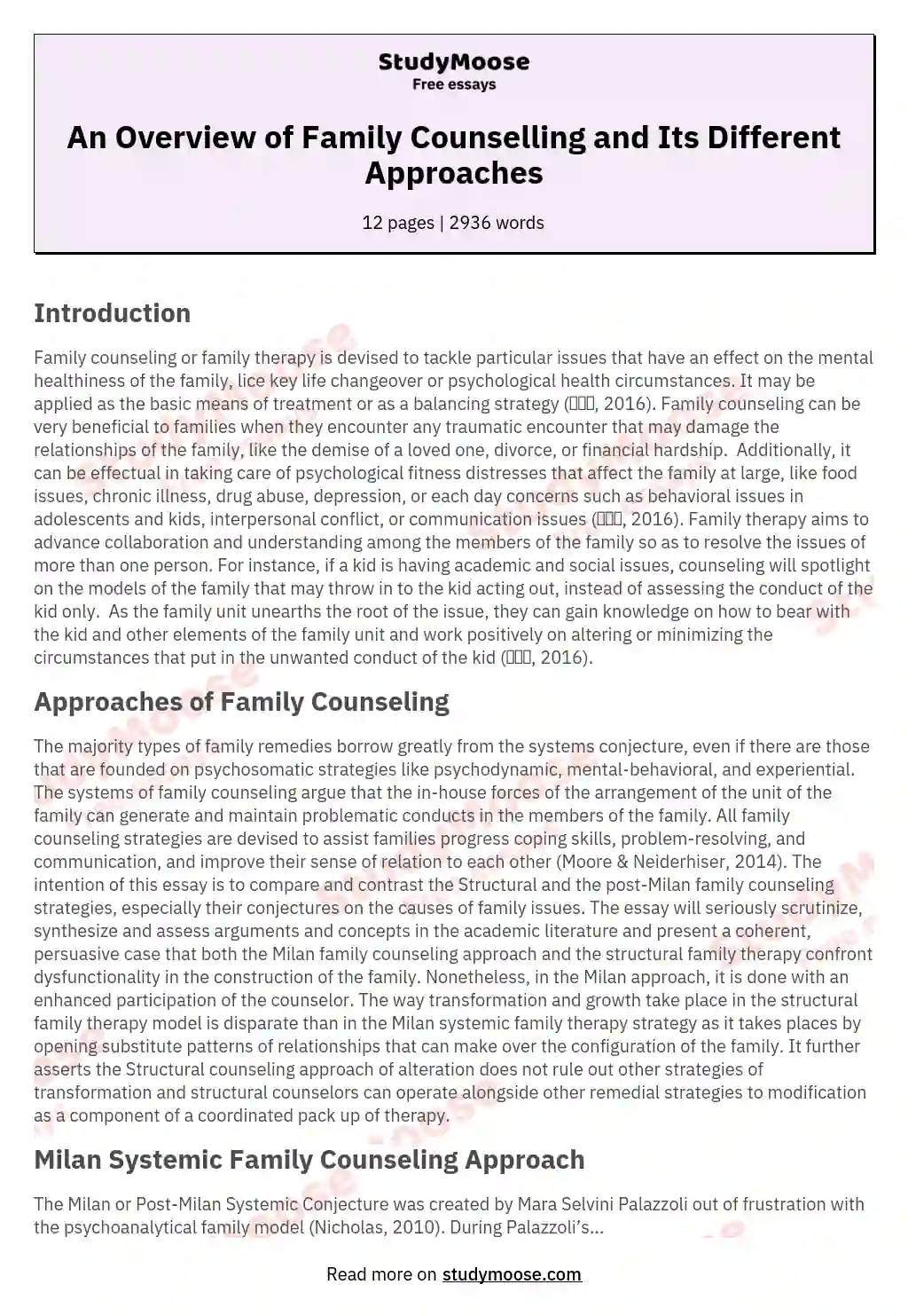 An Overview of Family Counselling and Its Different Approaches essay