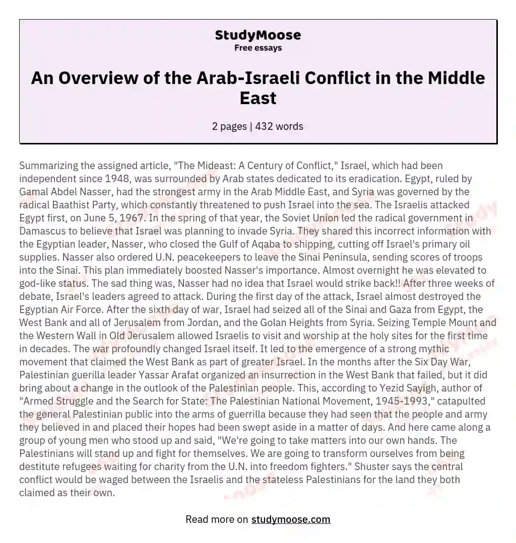 An Overview of the Arab-Israeli Conflict in the Middle East essay