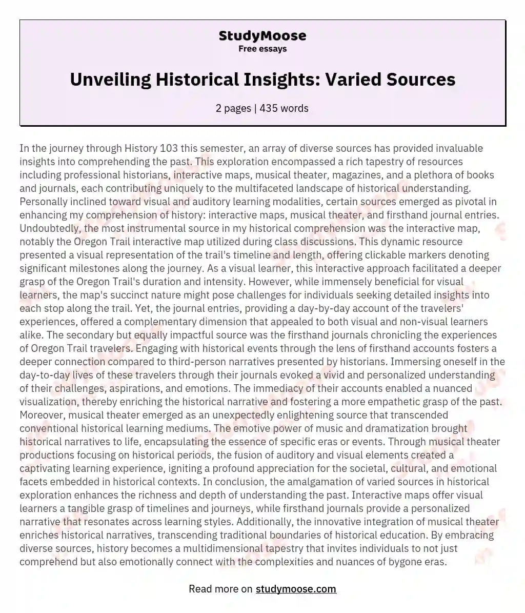 Unveiling Historical Insights: Varied Sources essay