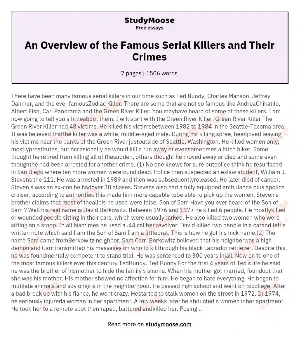 An Overview of the Famous Serial Killers and Their Crimes essay