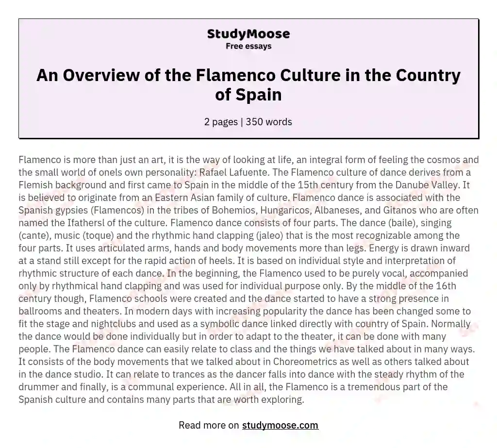 An Overview of the Flamenco Culture in the Country of Spain essay