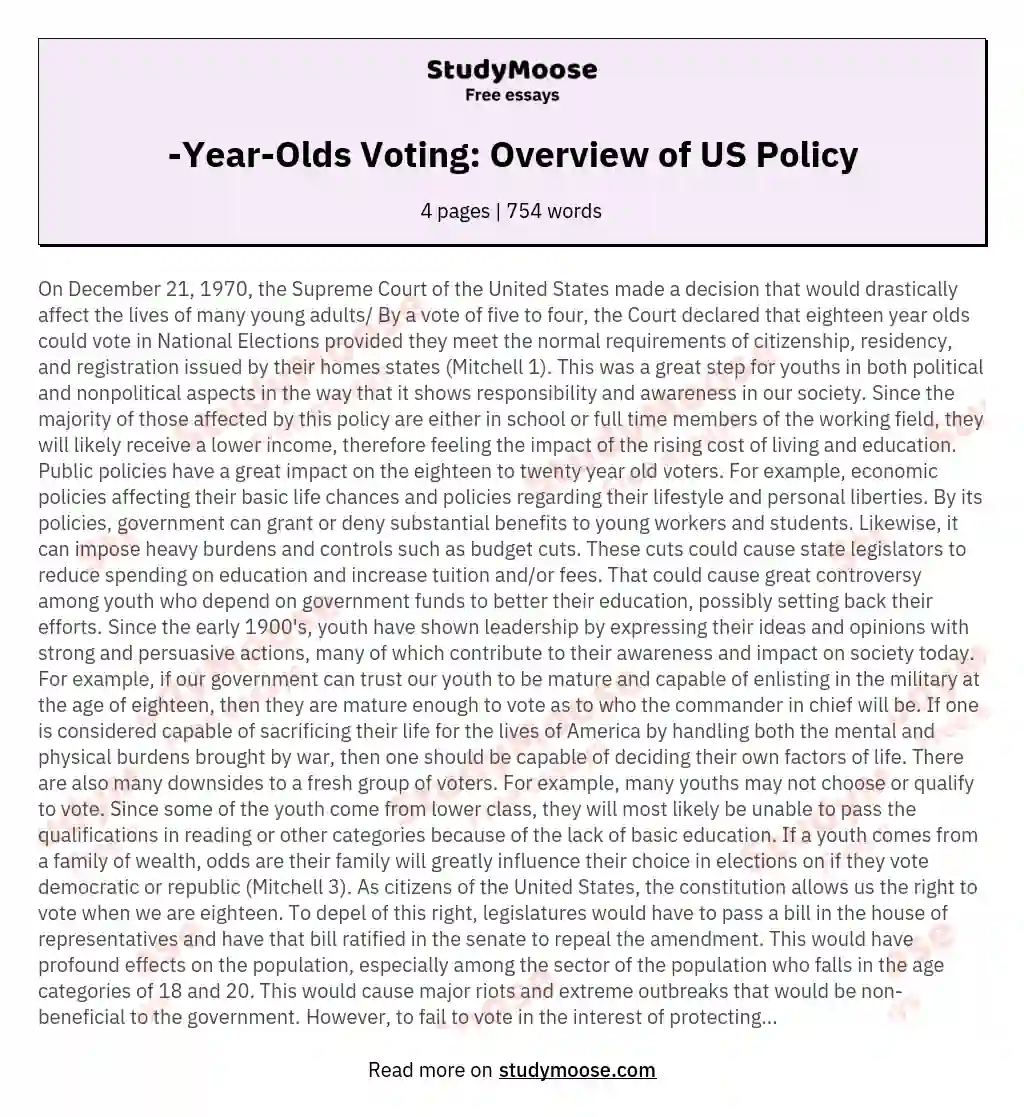 -Year-Olds Voting: Overview of US Policy essay