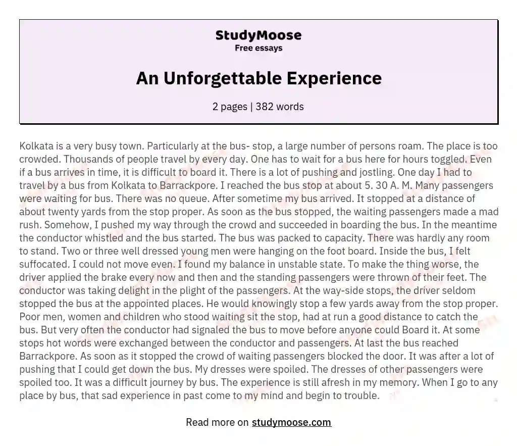 essay about an unforgettable experience