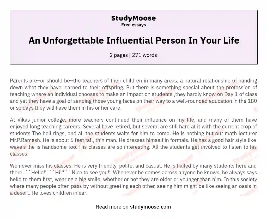 An Unforgettable Influential Person In Your Life