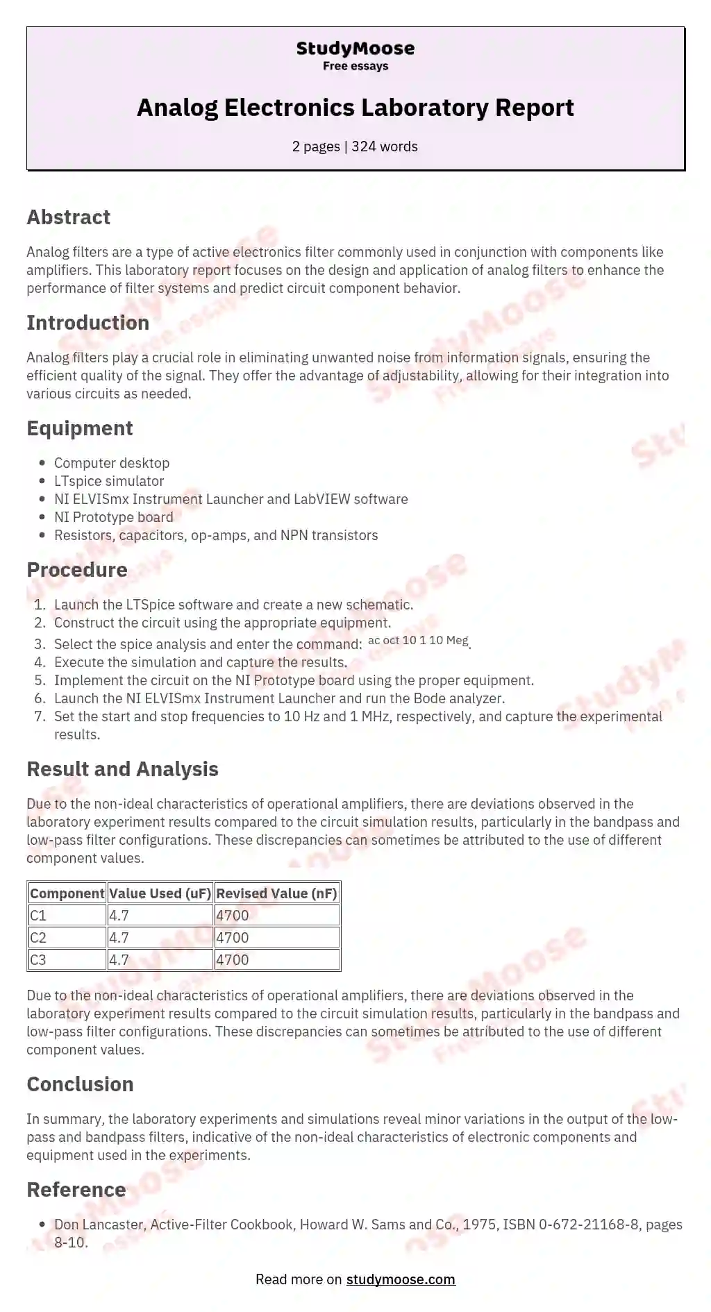 Analog Electronics Laboratory Report essay