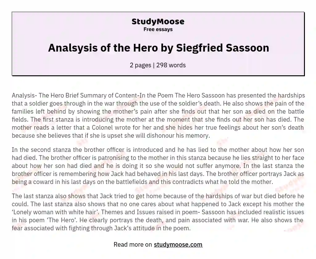 Analsysis of the Hero by Siegfried Sassoon essay