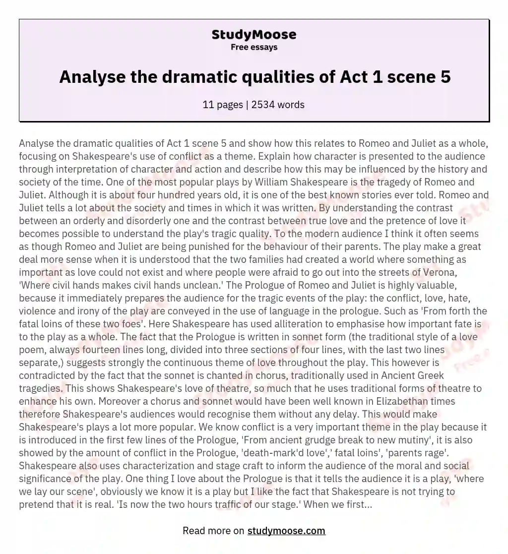 Analyse the dramatic qualities of Act 1 scene 5 essay