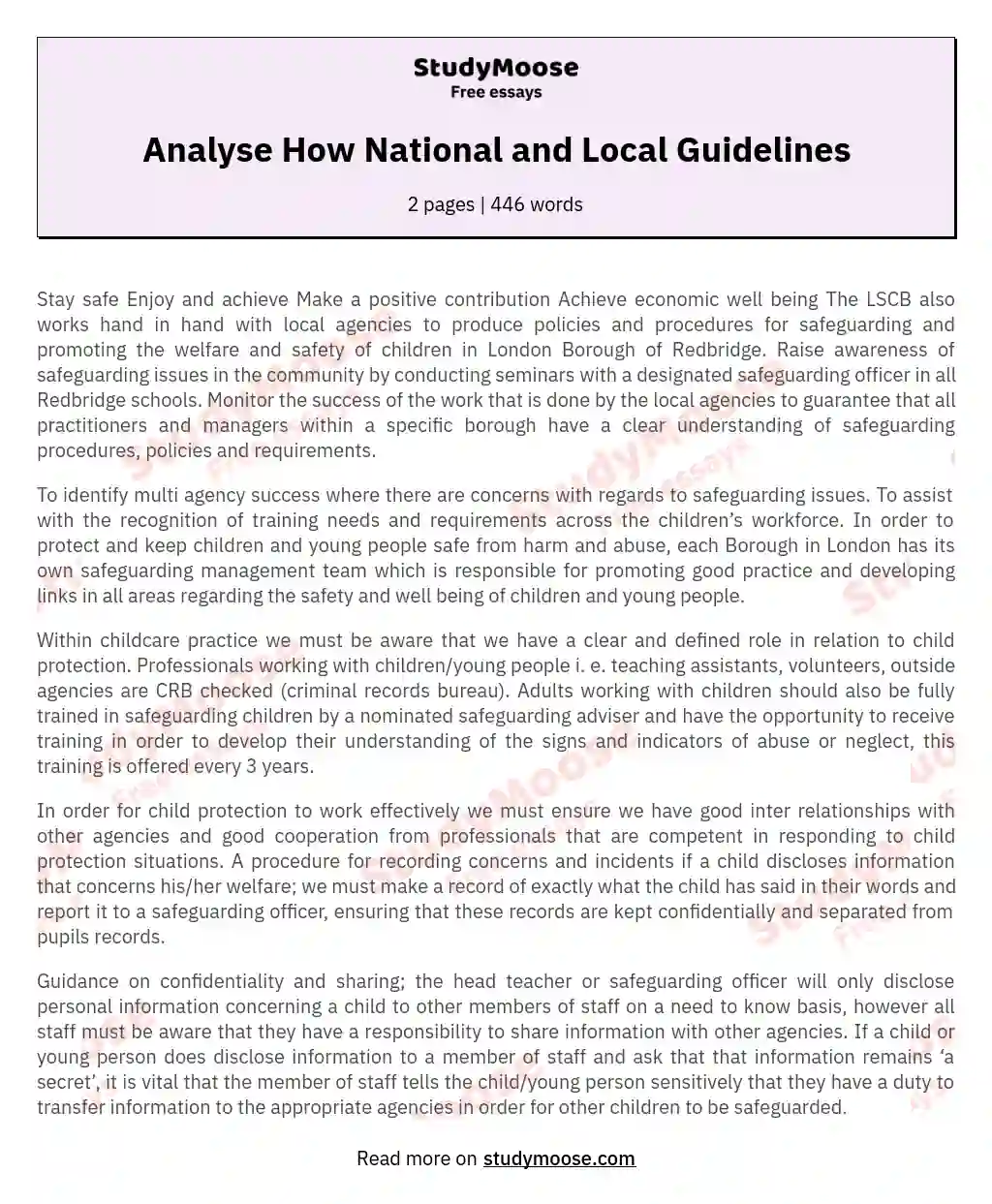 Analyse How National and Local Guidelines essay