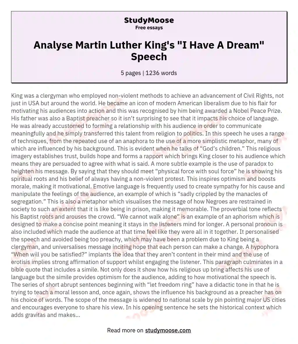 Analyse Martin Luther King's "I Have A Dream" Speech essay