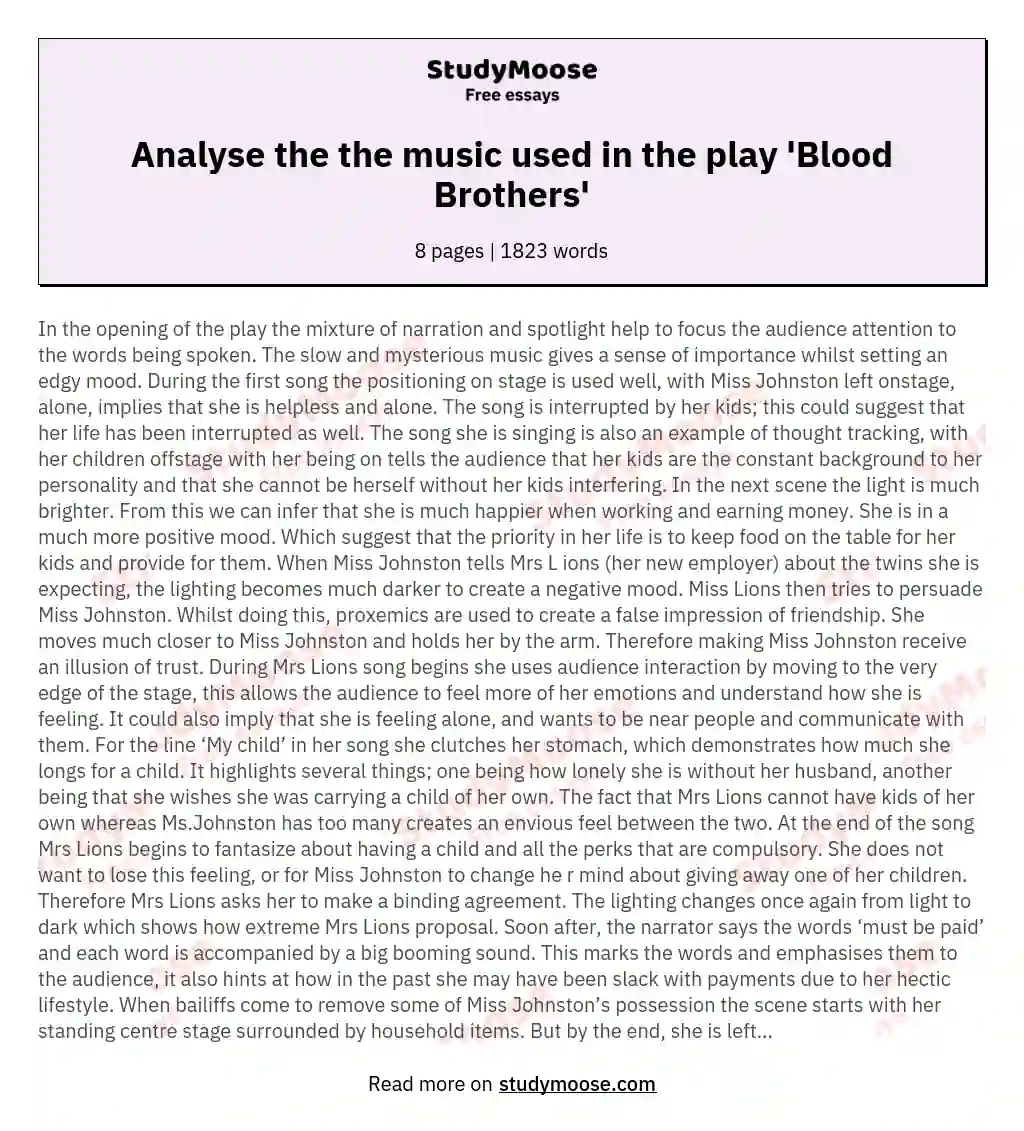 Analyse the the music used in the play 'Blood Brothers' essay