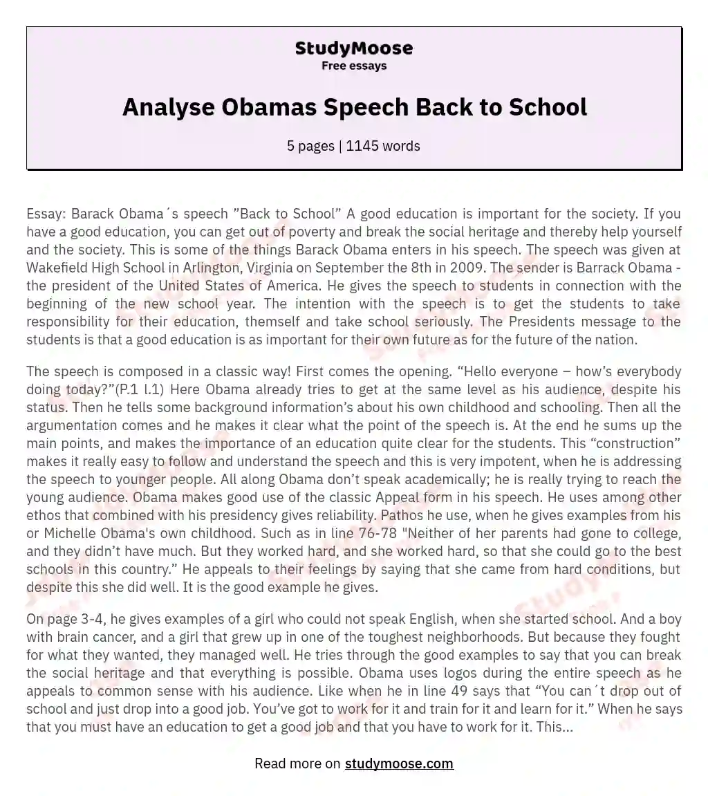 Analyse Obamas Speech Back to School essay