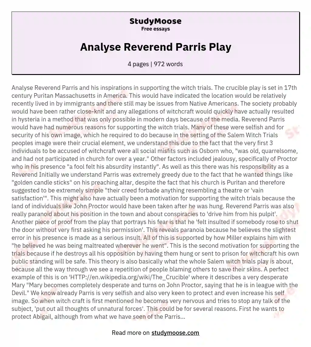 Analyse Reverend Parris Play essay