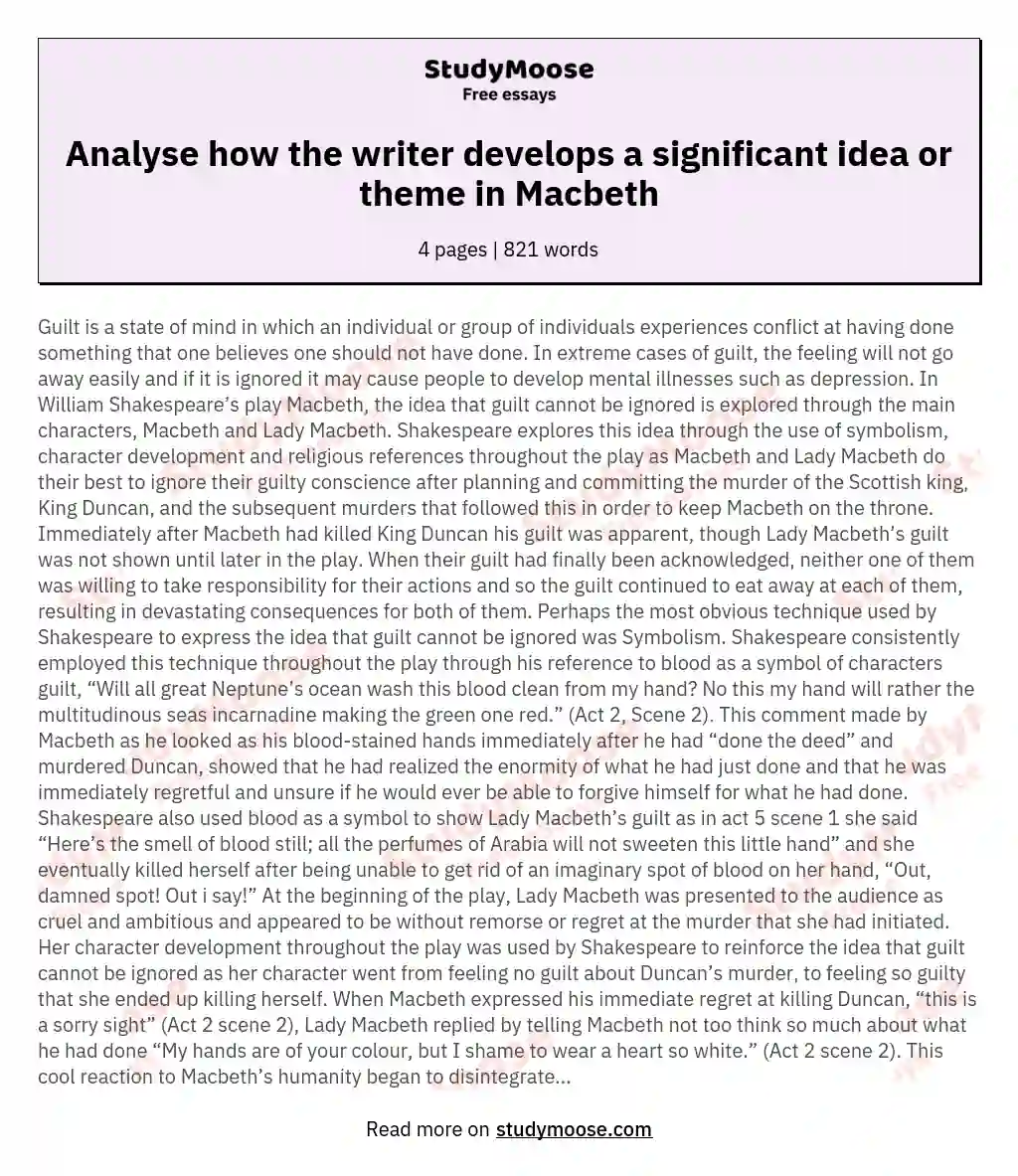 Analyse how the writer develops a significant idea or theme in Macbeth essay