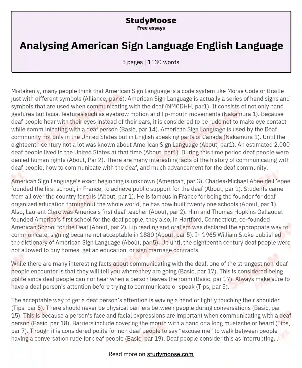 Analysing American Sign Language English Language