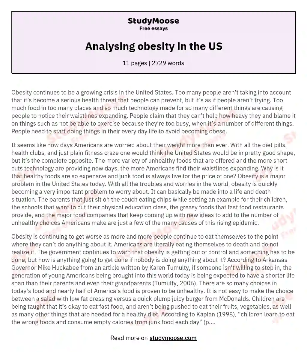 Analysing obesity in the US essay