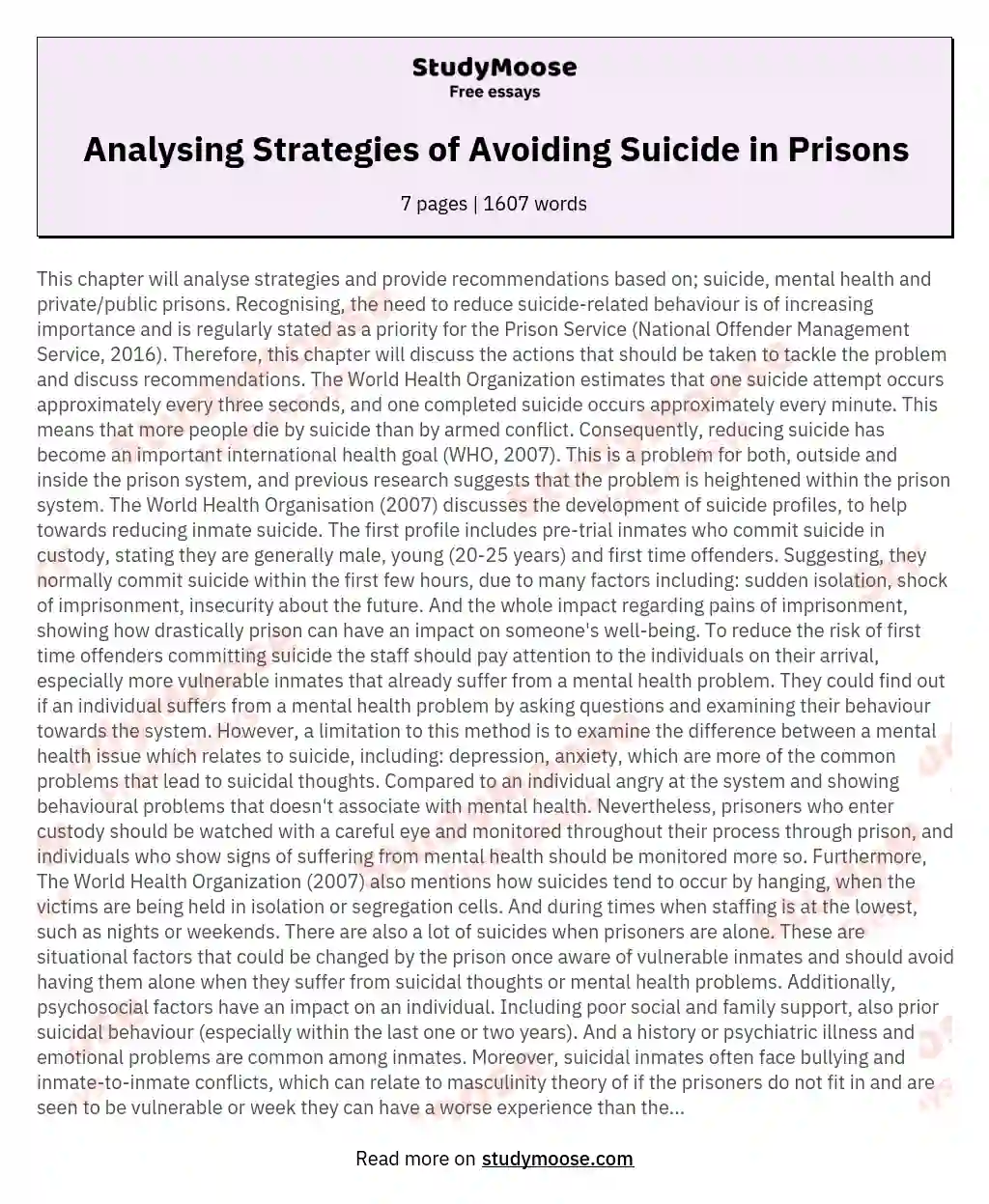 Analysing Strategies of Avoiding Suicide in Prisons essay